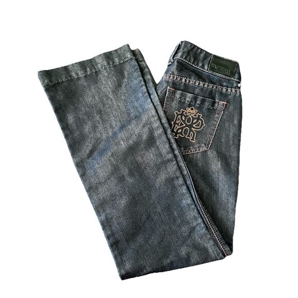 Express Jeans Stella Boot Cut Low Rise Dark Wash Stretch Shimmery Women's 8 Y2K - Picture 1 of 16